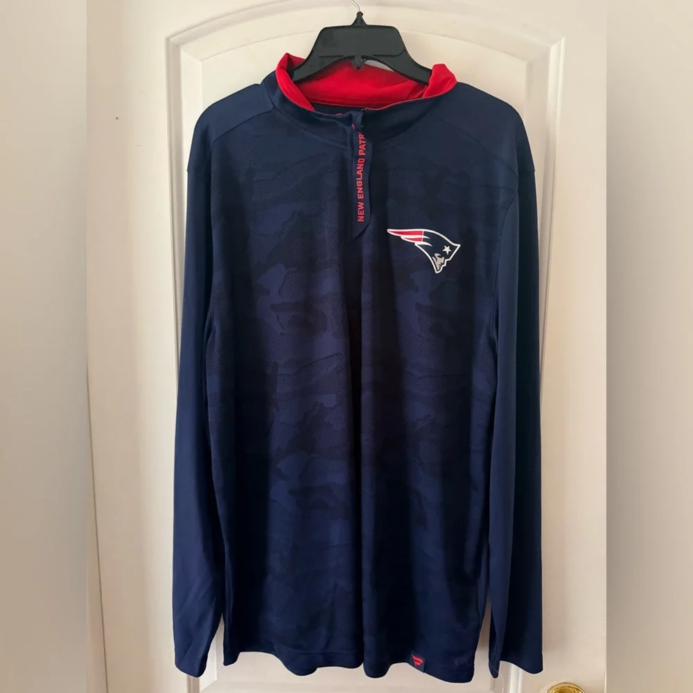New England Patriots Quarter-Zip Pullover Navy Blue Camo Long Sleeve  Men's  XL
